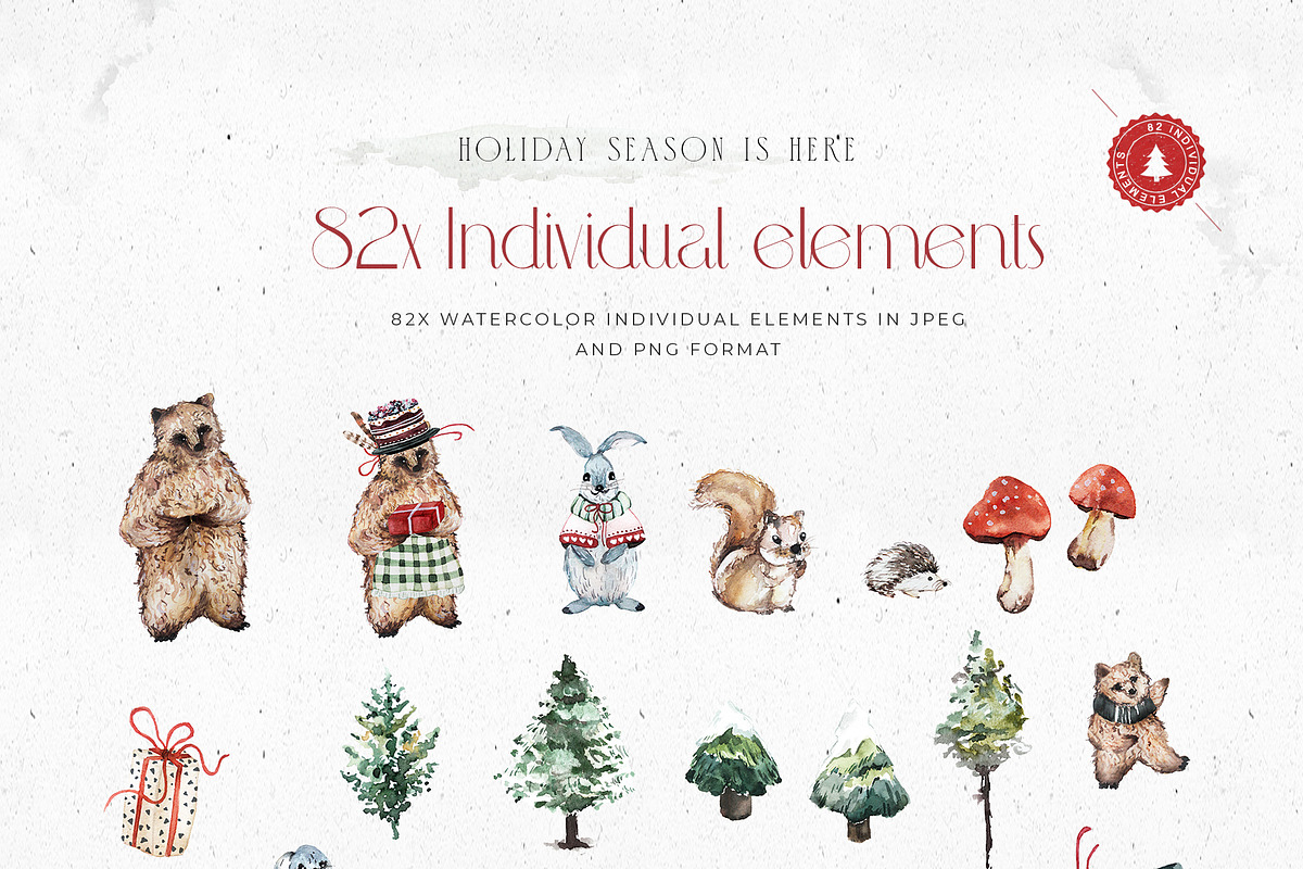 Christmas Watercolor Animals Clipart, an Animal Illustration by WalaPalette (Photo 6 of 11)