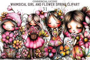 Whimsical Girl and Flower Spring Cli, an Illustration by designcity5