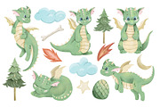 Dragons Watercolor Clipart, an Animal Illustration by ArtGiftsStudio (Thumbnail 2 of 6)