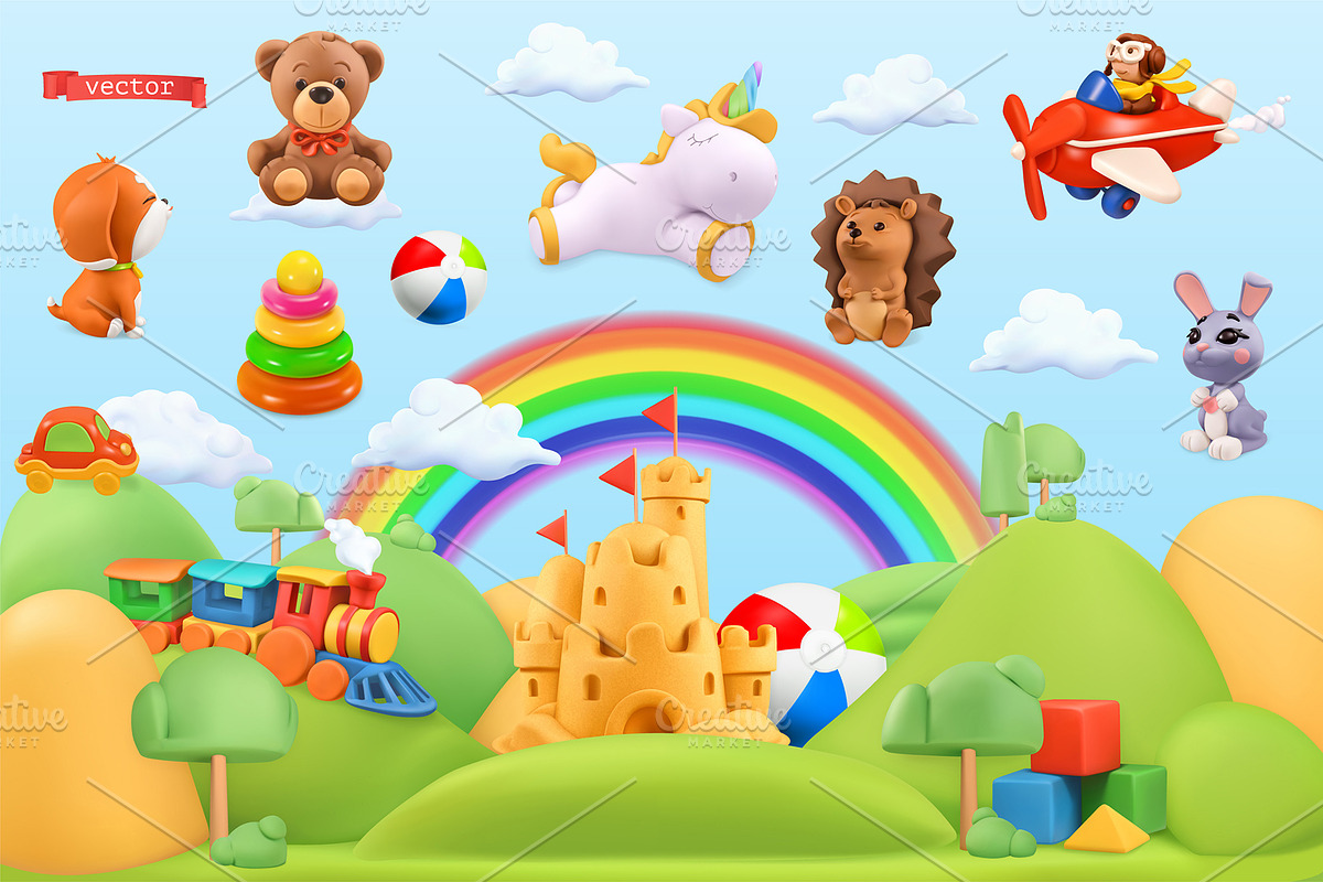 Baby toys, funny animals, vector set, an Animal Illustration by Allevinatis Studio (Photo 1 of 6)