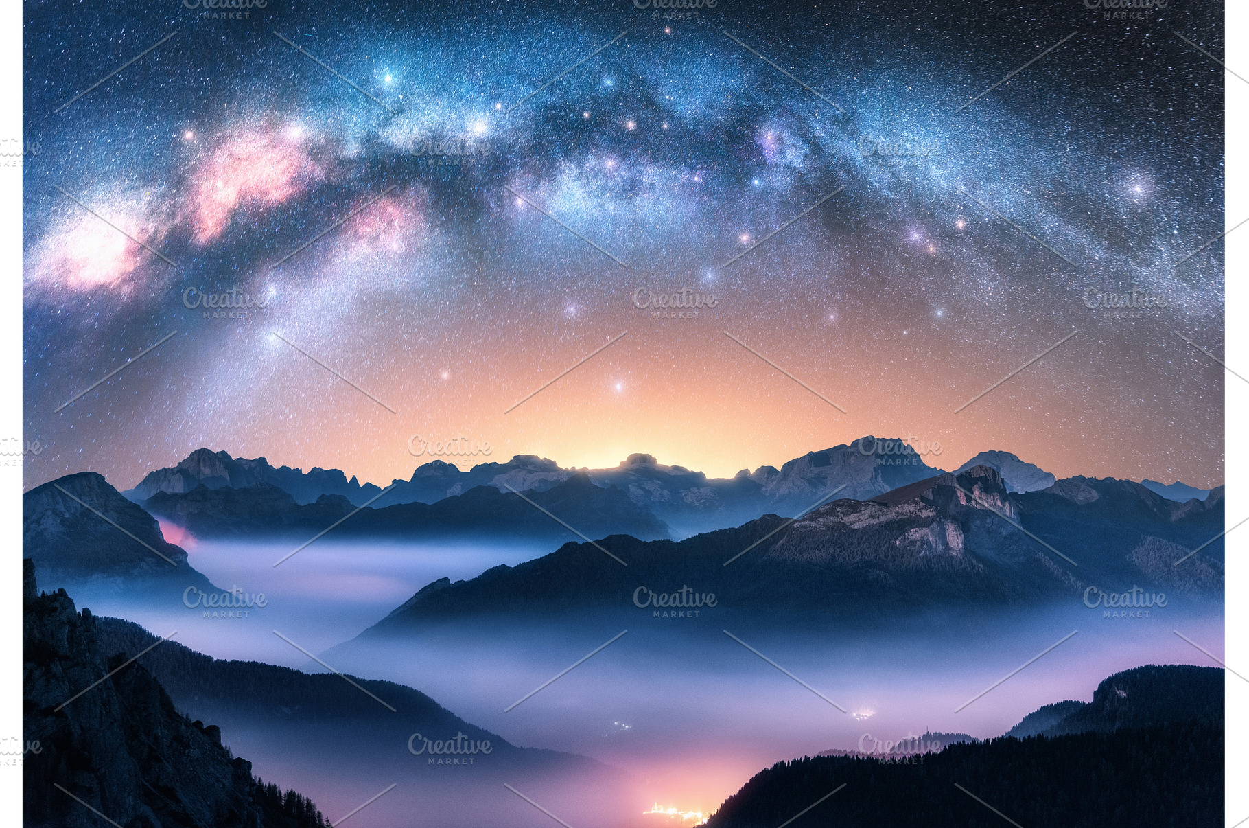Milky Way arch above mountains in, a Nature Photo by den-belitsky