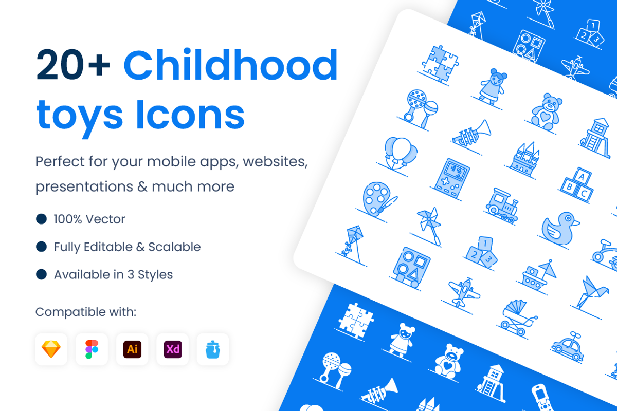 Childhood Toys Icons, an Outline Icon by Brickclay (Photo 1 of 7)