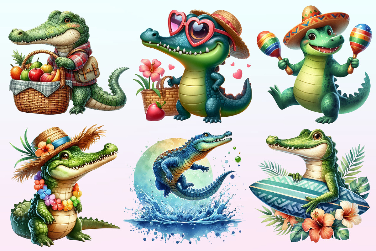 Summer Crocodile Character Clipart, a Graphic by CitraGraphics (Photo 3 of 4)