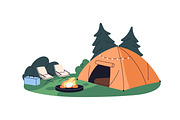 Campsites with camping tents set, a Seasonal Illustration by PaperTrident (Thumbnail 8 of 11)
