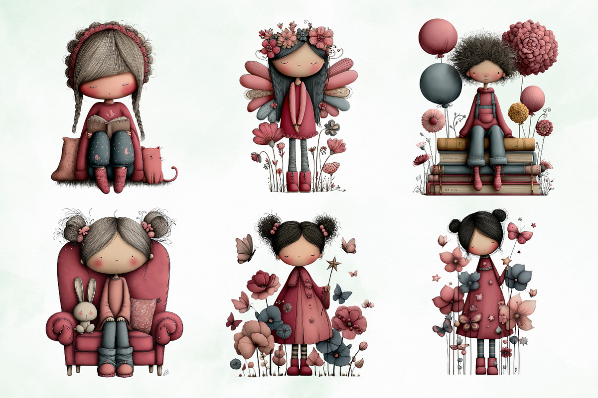 Whimsical Flowers and Girls Clipart, an Illustration by Creative Art (Photo 2 of 11)