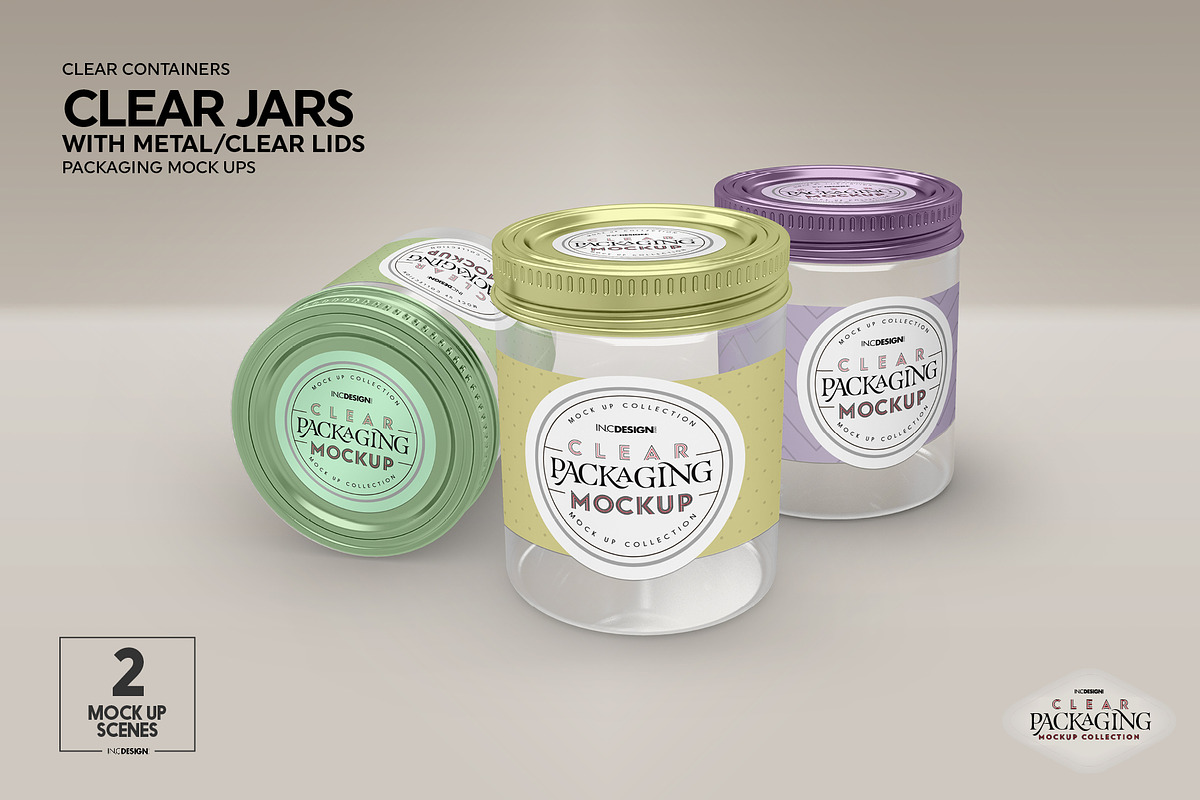 Jars with Metal /Clear Lids Mockup, a Packaging Mockup by INCDesign (Photo 6 of 13)