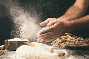 Man preparing bread dough
