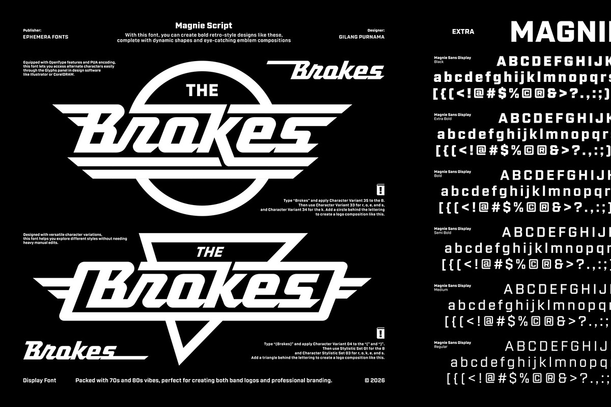 Magnie – Indie Rock Display Font, a Script Font by Spencer & Sons Co. (Photo 11 of 17)
