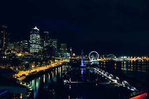 Seattle waterfront at night