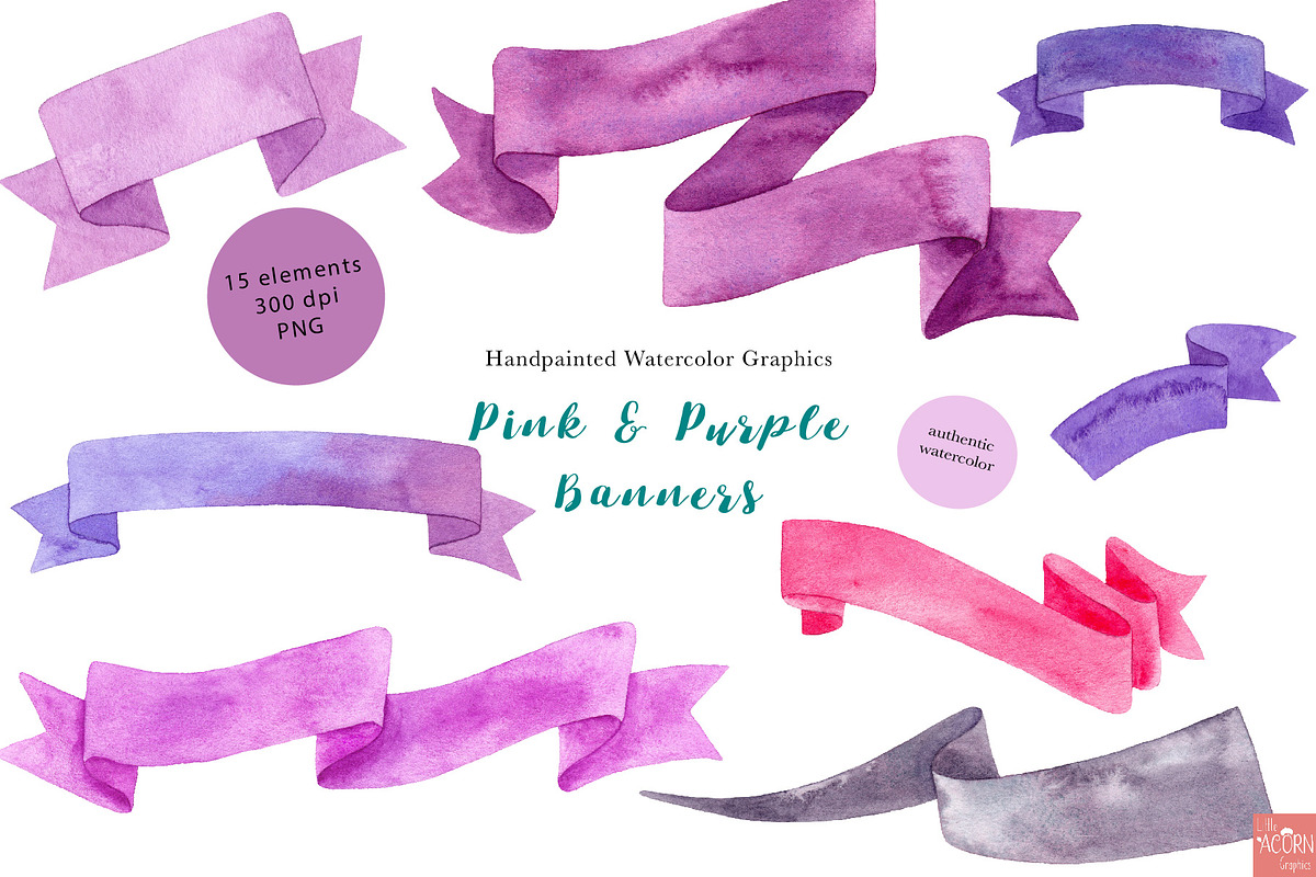Pink Watercolor Banners, an Illustration by LittleAcornGraphics (Photo 2 of 4)