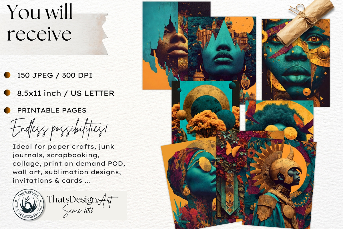 Afro Surreal Printable Digital Paper, a Decorative Illustration by ThatsDesignArt (Photo 2 of 16)