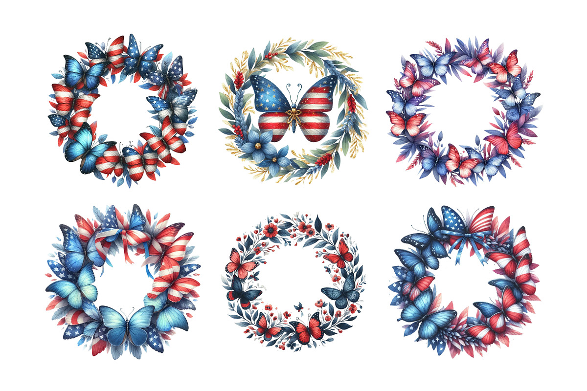 4th of July Butterfly Wreath Bundle, an Illustration by Daily.Designs (Photo 3 of 5)
