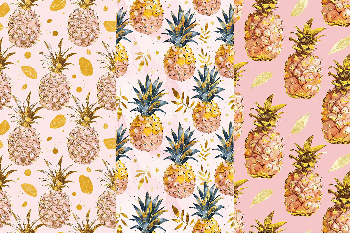 8 Pink Pineapple Seamless Patterns, a Pattern Graphic by Inknfolly