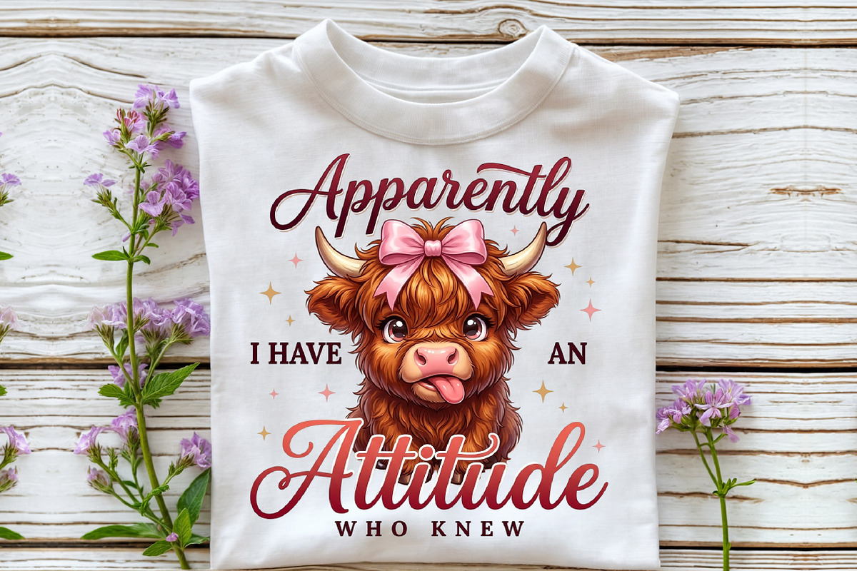 Funny Highland Cow Attitude PNG, a Work Illustration by Sublimation Artist (Photo 3 of 9)