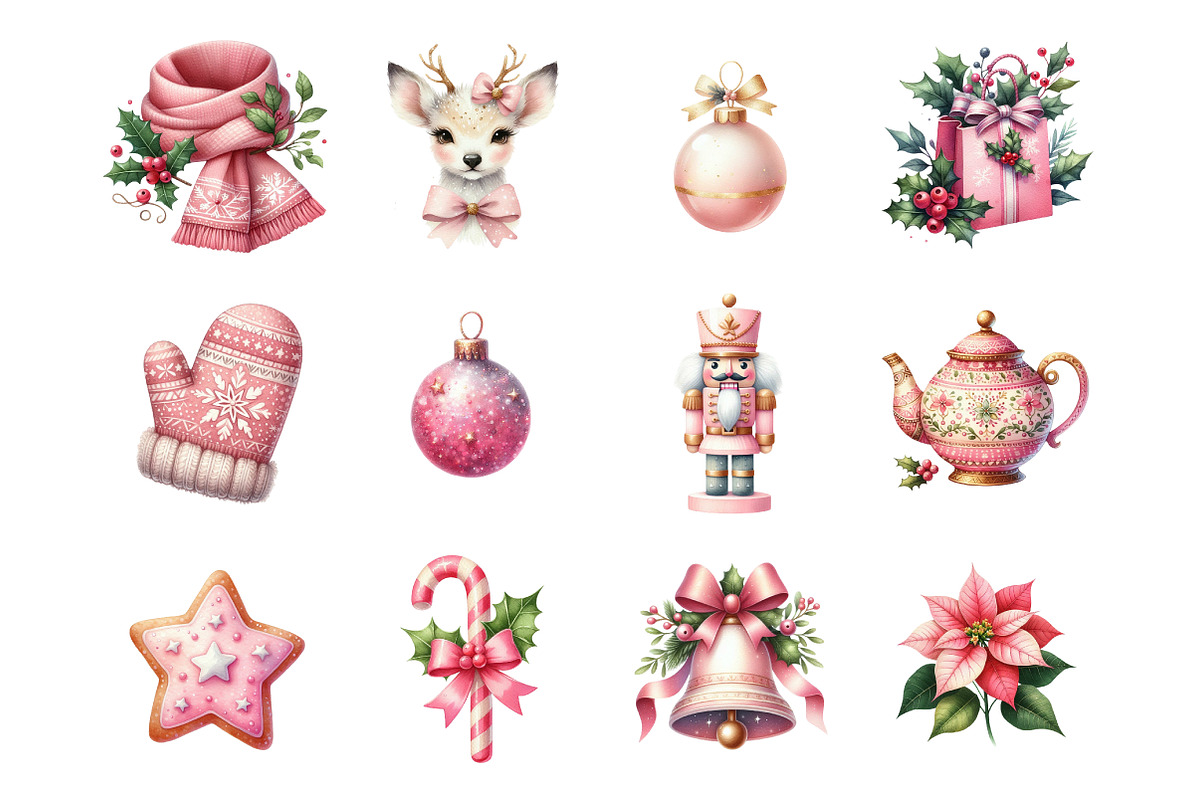 Pink Christmas Clipart Bundle, an Illustration by SinaCreation (Photo 2 of 7)