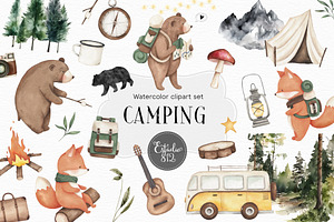 Camping watercolor set