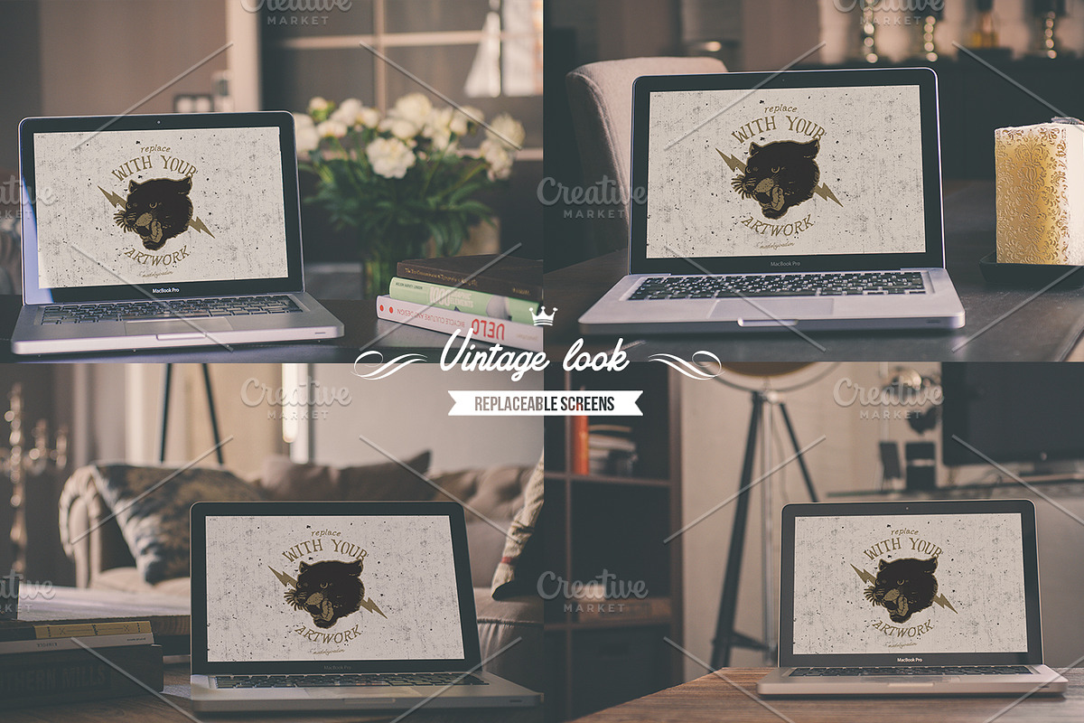 6 MacBooks In the house mock-ups, a Mac Mockup by Madebyvadim (Photo 3 of 5)