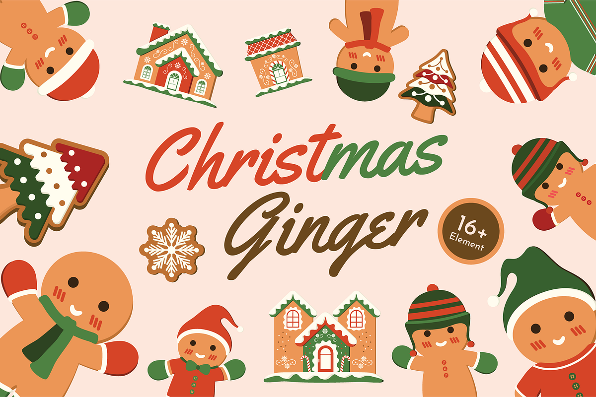 Christmas Ginger Illustration Set, a Seasonal Illustration by Kohesif Studio (Photo 1 of 11)