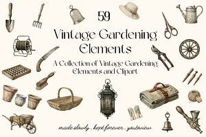 Vintage Gardening Elements Clipart