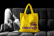 Totebag Mockup on Sofa, an Apparel Mockup by sagesmask.com (Thumbnail 1 of 4)