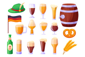 Cartoon oktoberfest elements. Beer, a Food Illustration by LadadikArt