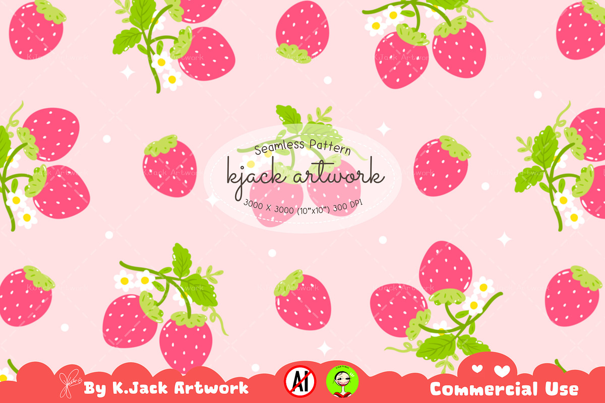 Cute Strawberry Pattern Seamless, a Background Graphic by K.JackArtwork (Photo 1 of 7)