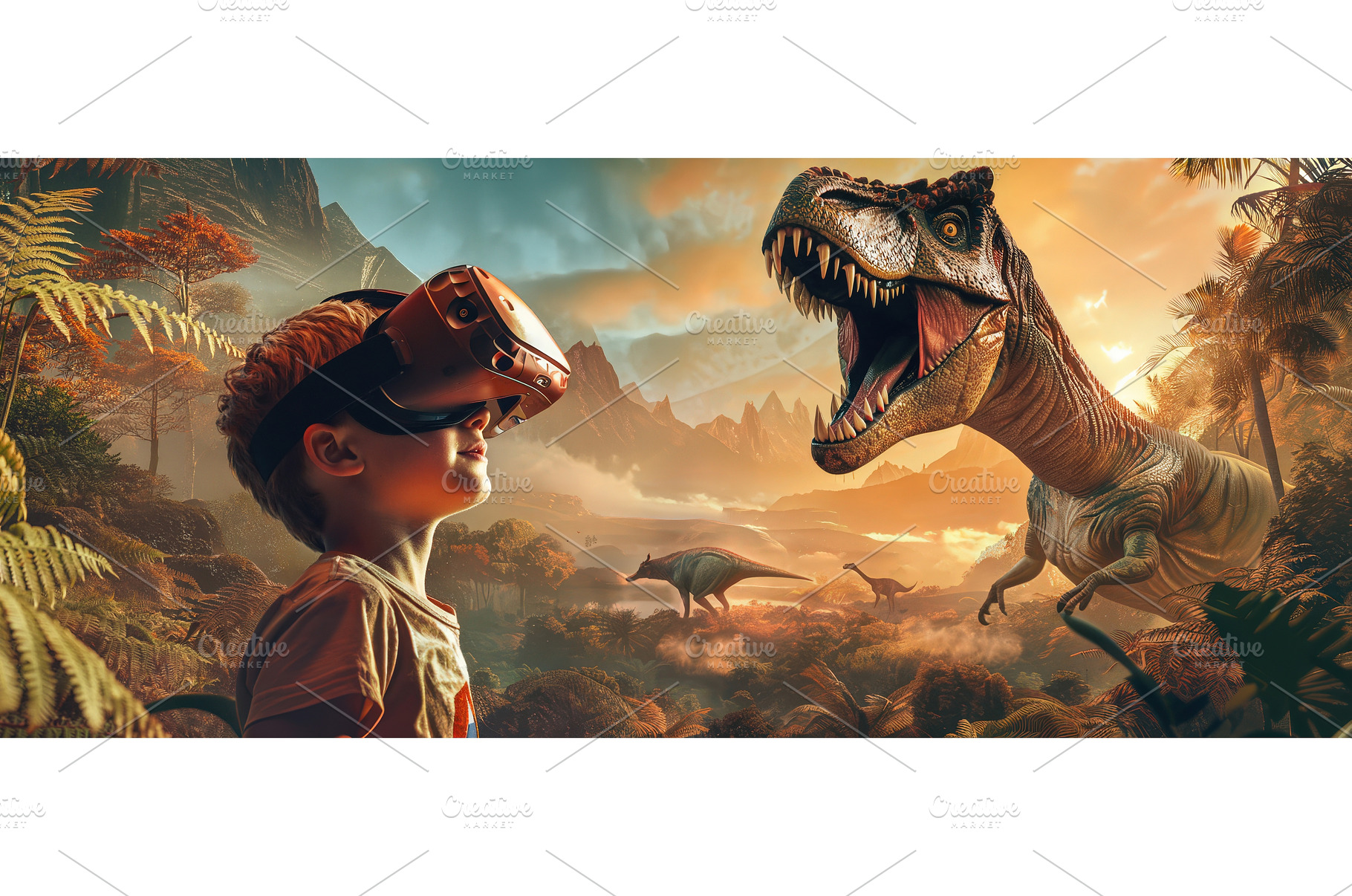 Boy experiencing dinosaurs in, a Technology Photo by piter.goskov