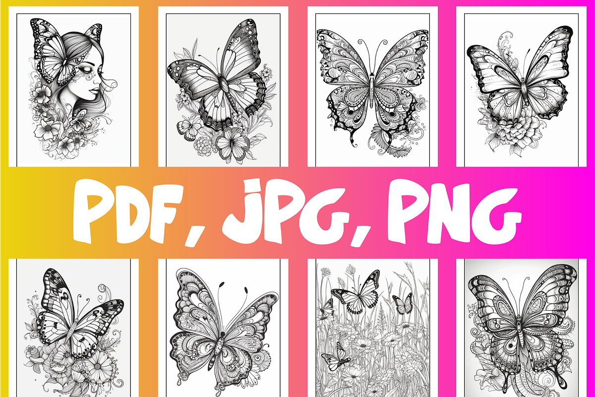 Butterfly Coloring Pages For Adults, an Object Illustration by Design Zone