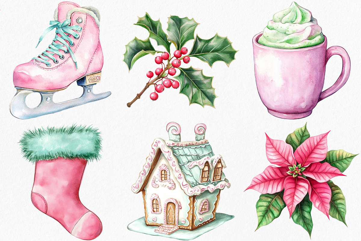 Watercolor Mint & Pink Christmas, an Illustration by Canvas Craft (Photo 2 of 7)
