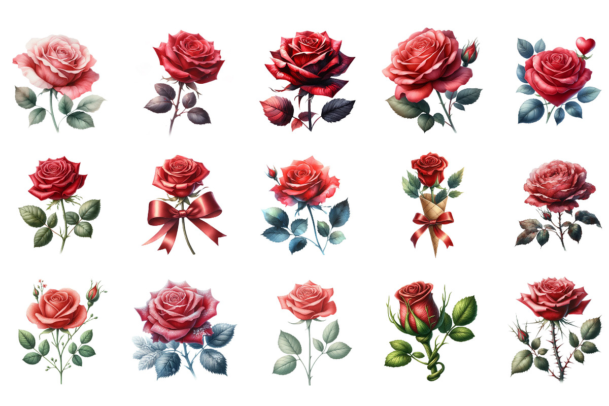 Watercolor Red Rose Clipart, an Illustration by Designking (Photo 3 of 5)