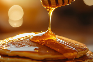 Dripping honey over pancakes, a Food & Drink Photo by MistyDay