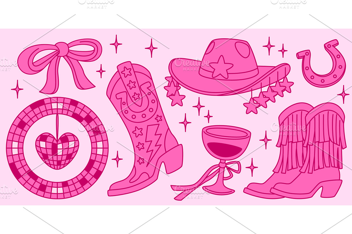 Pink disco cowgirl aesthetic set, an Animal Illustration by art PVP - market