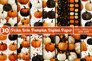 Polka Dots Pumpkin Digital Paper, a Transportation Illustration by SinaCreation