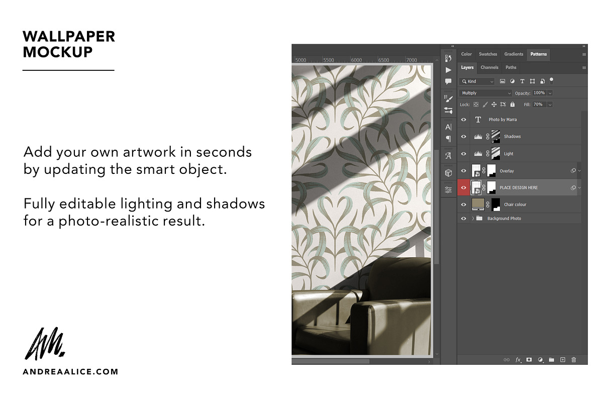Wallpaper Mockup with Leather Chair, a Household Mockup by Andrea Muller (Photo 4 of 7)