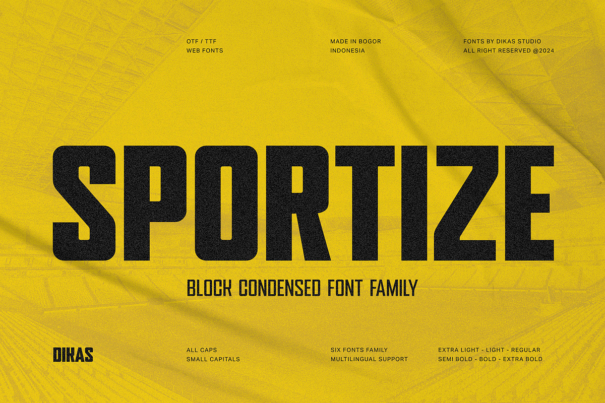 Sportize - Block Condensed Sports, a Sans Serif Font by Dikas Studio (Photo 1 of 9)