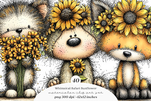 Whimsical safari sunflower clipart, an Illustration by SinaCreation