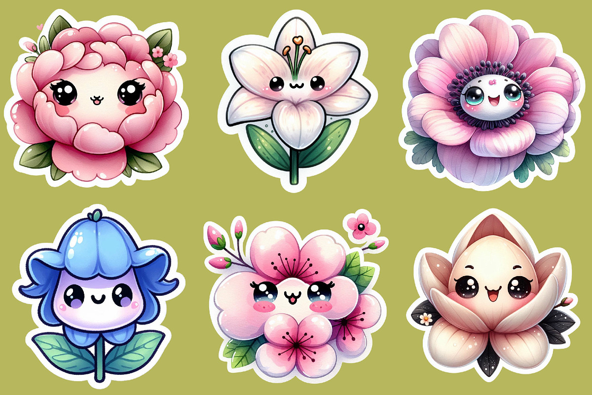 cute floral printable sticker Png, an Illustration by DreamCafeArt (Photo 3 of 5)