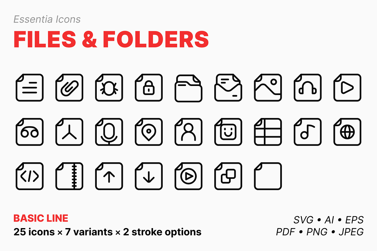 Files & folders icons (Line), an Outline Icon by Totto House (Photo 1 of 3)