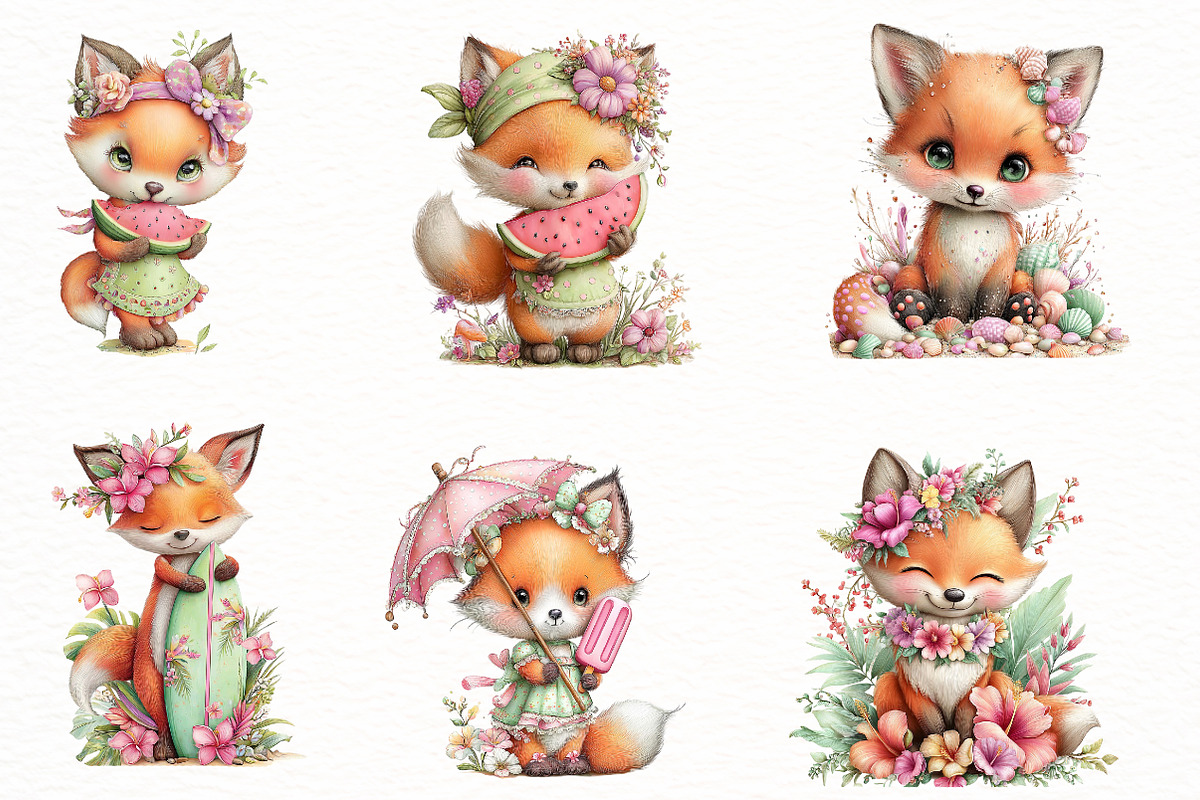Whimsical Summer Fox Clipart, an Illustration by Designworld (Photo 3 of 8)
