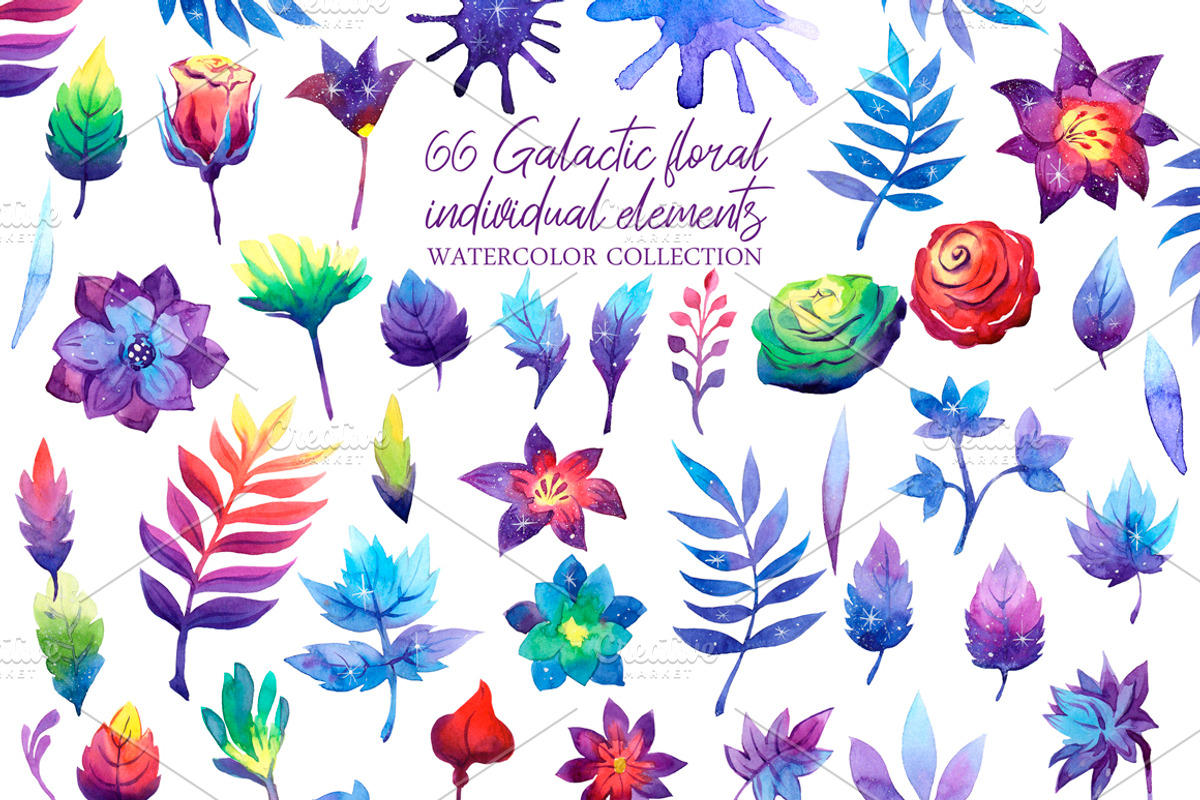 Galaxy floral watercolor collection, a Texture Illustration by UlitkaStudio (Photo 21 of 27)