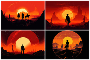 12 Wild West Cowboy Illustrations