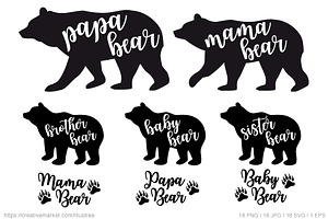 Mama bear, papa bear, vector set