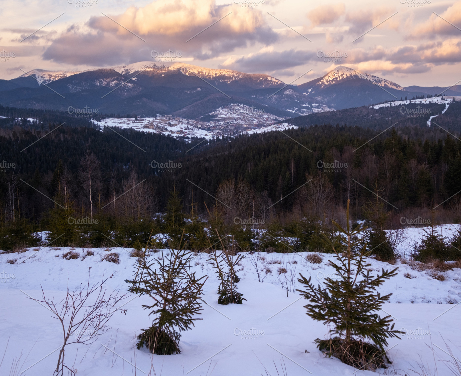 Winter evening sunset mountains (Ukraine, Carpathians - mountai, a Nature Photo by YuriyB
