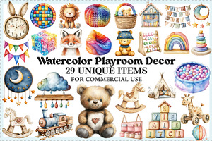 Watercolor Playroom Decor Clipart, an Illustration by Craft Nest