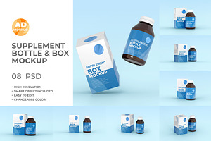 Supplement bottle and box set mockup