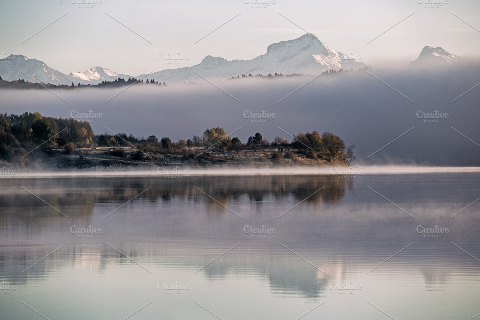 Lake and snowed mountain containing snow, lake, and mountain, a Nature Photo by GeorgeKhelashvili
