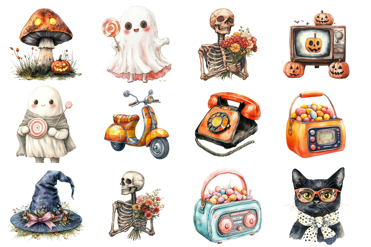 Cute Retro Halloween Clipart, an Illustration by SinaCreation (Photo 3 of 5)