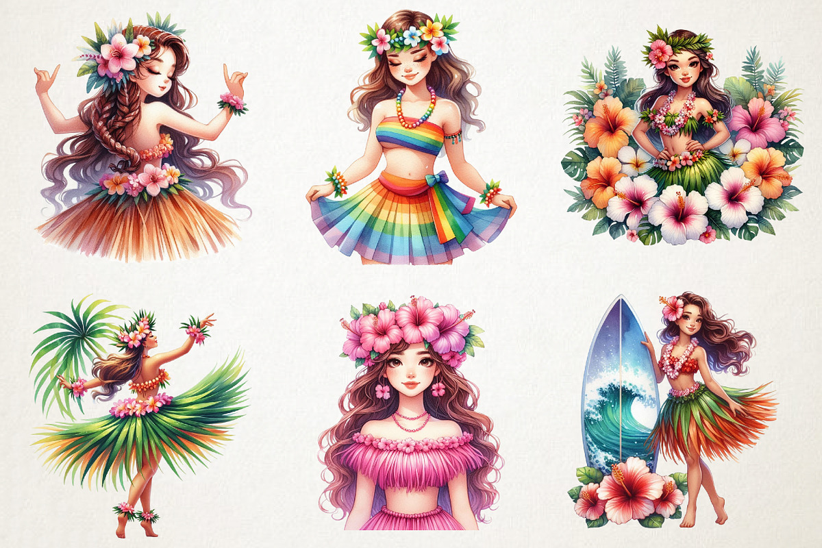 Hawaiian Hula Girls Clipart, an Illustration by RobertsArt (Photo 3 of 5)