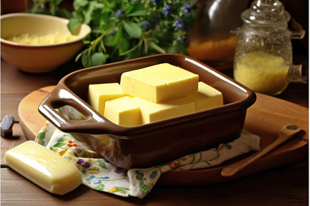 freshly churned butter in a ceramic, a Food & Drink Photo by Sergey Kotenev