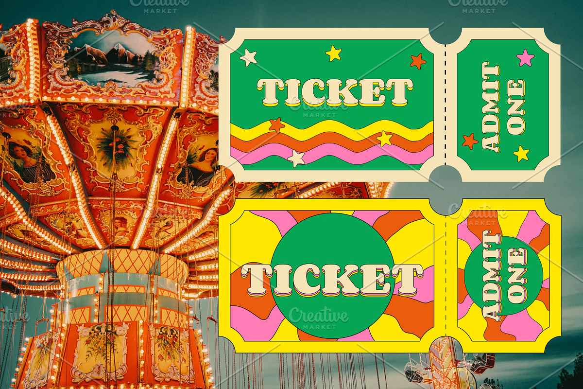 Set of Retro Groovy Tickets, a Person Illustration by T Bild (Photo 2 of 3)